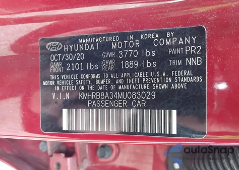 2021 Hyundai Venue Se z USA, uszkodzony, nr VIN KMHRB8A34MU083029